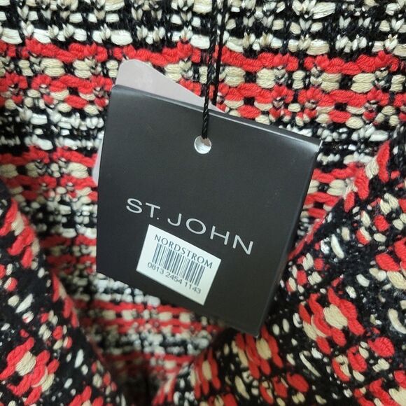 St. John Multi Black Red Tweed Single Breasted Button Blazer Jacket Sz 12 New - Picture 9 of 15